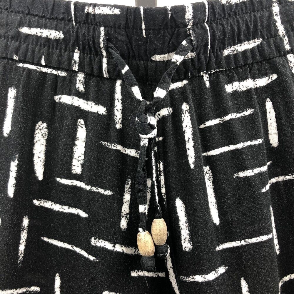 Old Navy Ankle Pants Women S Black Geo Rayon Drawstring Pockets Tapered Lounge - Picture 11 of 12
